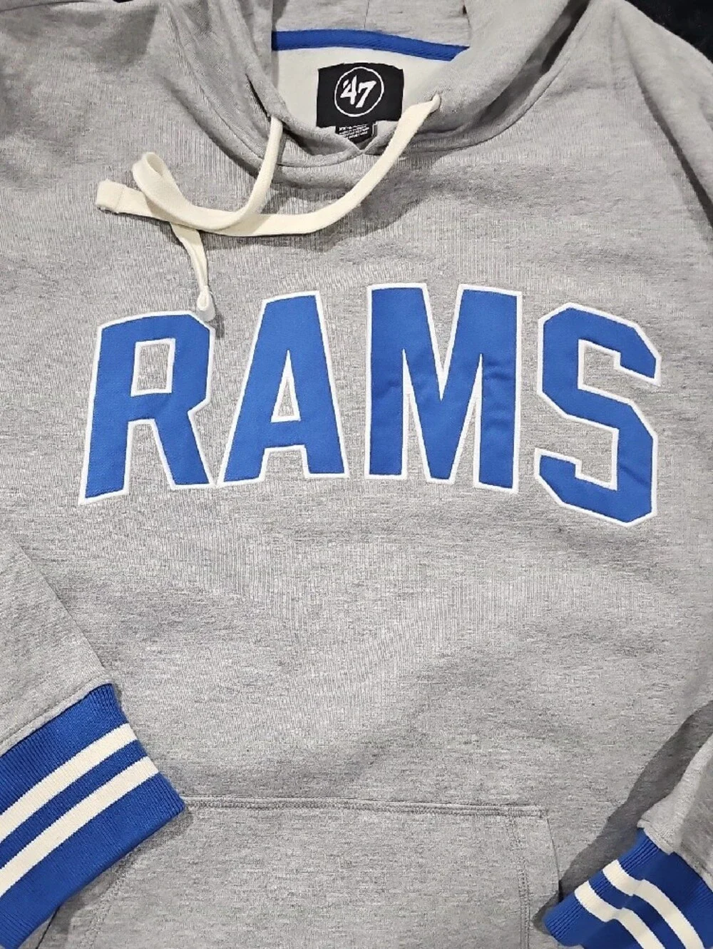 47 Men's Gray and Blue RAMS Pullover Hoodie